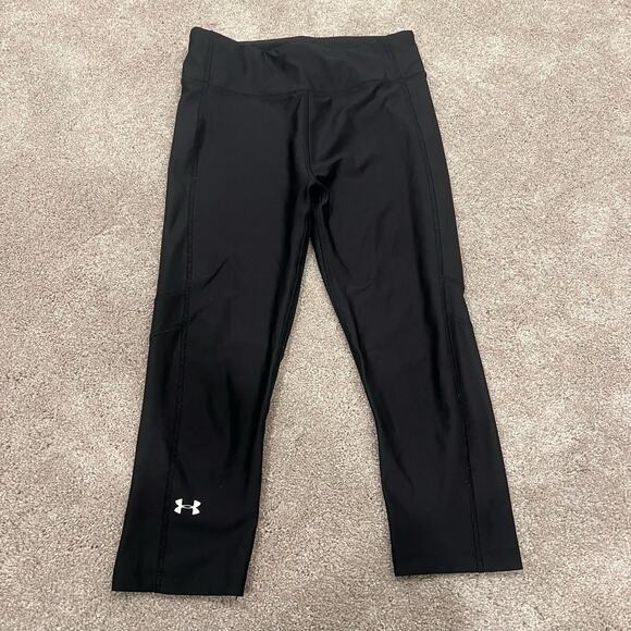 Under Armour Womens Compressions Cropped Black Workout Pant Size Small - Picture 2 of 9